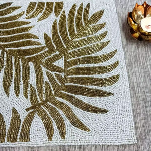 Set de table multicolore à motif floral, fait main, en perles de verre, pour salle à manger et cuisine, carré, blanc, en perles de rocaille - Product Image 1