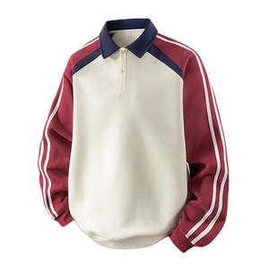 เสื้อสเวตเชิ้ตผู้ชายลำลอง แขนเสื้อแบบแร็กแลนตัดสี คอเสื้อลายทาง แถบคู่ ลายทางสองเส้น สำหรับฤดูใบไม้ผลิและฤดูใบไม้ร่วง กันลม ผลิตในบังกลาเทศ - Product Image 1