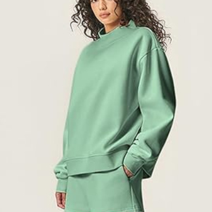 Women Mock Neck Sweatshirt Custom Cotton Terry Hoodie OEM Private <b>Label</b> <b>Printed</b> Logo Casual Streetwear Bulk Supplier - Product Image 3