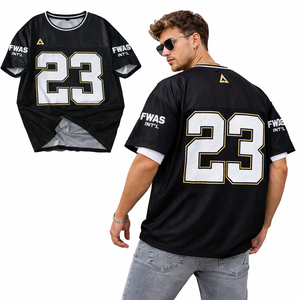 เสื้ออเมริกันฟุตบอลชาย ผ้าตาข่าย ระบายอากาศ แขนสั้น เสื้อกีฬาฝึกซ้อม เสื้อโอเวอร์ไซส์สั่งทำได้ เสื้อสตรีทแวร์ตาข่าย ขายส่ง - Product Image 1