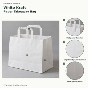 Sacs en papier kraft blanc personnalisés avec poignées plates pour la vente à emporter et l'emballage de détail de marque - Product Image 6