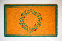 Coco Evergreen Bedruckte Kokos-Fußmatte mit PVC-Rückseite Weihnachtskranz-Design Naturfaser Eingangsmatte Rutschfest Feiertagsdekoration