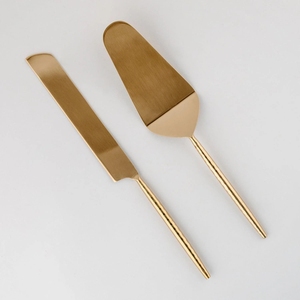 Ensemble de serveur et couteau à gâteau en or martelé de luxe avec poignées texturées pour mariages, anniversaires et fêtes - Product Image 3