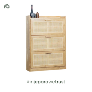 Meuble à chaussures de luxe en teck Japandi écologique, armoire à chaussures en rotin, rangement multi-niveaux, meuble d'entrée pour villa - Product Image 6