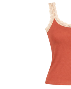 Débardeur Femme Personnalisé en Coton Orange Brûlé avec Bordure en Dentelle, Coupe Ajustée, Sans Manches, Style Basique Doux pour l'Été - Product Image 3