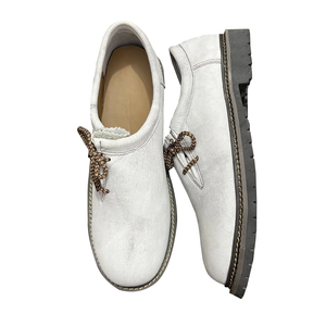 Chaussures mocassins en cuir blanc de haute qualité pour hommes, bout rond, lacets, semelle en caoutchouc, chaussures décontractées à enfiler - Product Image 1