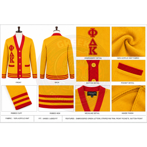 เสื้อคาร์ดิแกน NSPDK สีแดงและเหลืองสำหรับผู้หญิง ลายปักแบบกรีก เสื้อสเวตเตอร์สำหรับวิทยาลัย คอวี ถักจากอะคริลิก เสื้อวาร์ซิตี้สำหรับฤดูหนาว - Product Image 5