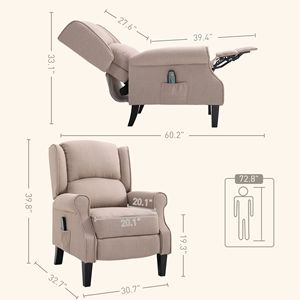 Sillón Reclinable de Masaje Calefactable Beige Acogedor con Control Remoto y Bolsillo Lateral para Relajación y Comodidad - Product Image 2