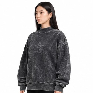 Oferta Destacada: Sudadera Oversize Personalizable de Felpa/Algodón con Lavado Ácido, Color Negro, Cuello Alto Premium y Hombros Caídos - Product Image 2
