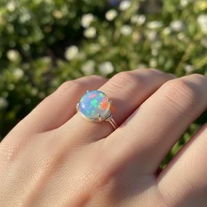 Anillo de Compromiso y Boda de Plata de Ley 925 con Ópalo, Estilo Vintage, Certificado por Terceros, Gema India, Infantil, Islámico, Welo, Minimalista - Product Image 5