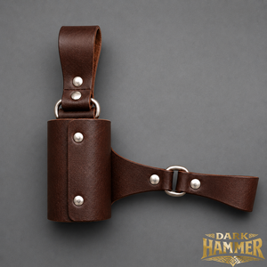 Étui en cuir pleine fleur fait main marron pour ceinture tactique, pochette réglable avec rivets métalliques et accent anneau en O - Product Image 1