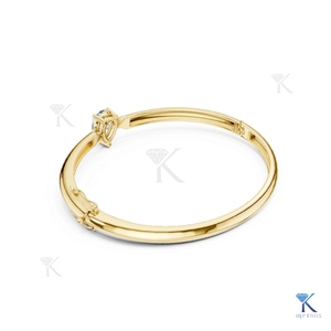 Lab Grown Diamond Solitaire Pear Cut Bangle 14K Solid Gold Fine Unisex Minimalist <b>Cuff</b> Jewelry Party Gift Trendy - Product Image 6