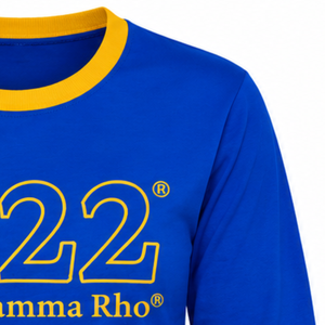 ซิกมาแกมมาโร 1922 เสื้อเชิ้ตแขนยาวสีน้ำเงินรอยัล พิมพ์ลายกราฟิกสีทอง คอเสื้อแบบตัดกัน เสื้อผ้าสำหรับชมรมกรีก เสื้อลำลอง - Product Image 6