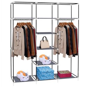Organizzatore Portatile a Doppia Asta per Armadio, 175 cm, in Tessuto Non Tessuto Grigio - Product Image 1