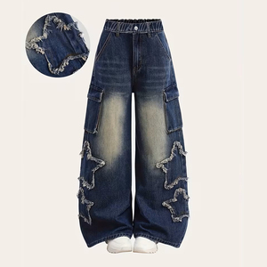 Jean cargo baggy Y2K pour femme, bleu délavé, coupe large, style skater, streetwear, hip-hop, denim, multi-poches, techwear - Product Image 1