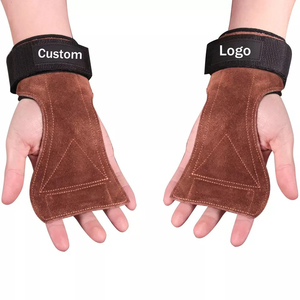 Custom Logo <b>Training</b> Wrist Support Pull Ups Weightlifting Strap Pad Workout Weight Lifting Leather Hand Grips - Product Image 1