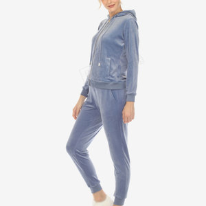 ชุดวอร์มผู้หญิงสีน้ำเงินผ้ากำมะหยี่มีฮู้ด ซิปยาวเต็มตัว มีกระเป๋าข้าง สวมใส่สบายๆ สำหรับฤดูใบไม้ร่วง ทรงปกติ - Product Image 3