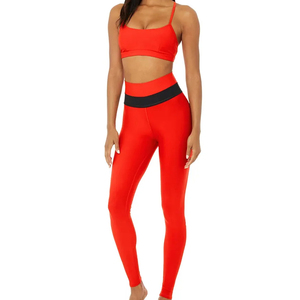 Navy <b>Blue</b> 2 Piece Yoga Set Racerback Crop Top High Waist Full Length Leggings Seamless Four-Way Stretch Solid Color Sportwear - Product Image 6