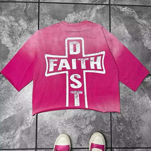 Camiseta Corta Personalizada para Hombre, 100% Algodón, Gruesa, Antiarrugas, Transpirable, Estilo Urbano, con Serigrafía, Lavado Ácido Vintage - Product Image 3