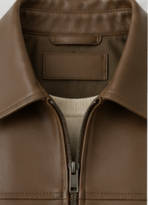 Veste en cuir marron pour homme, col rabattu, fermeture éclair - Product Image 2