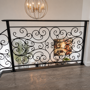 Rampe d'escalier intérieure décorative en fer forgé noir avec motif festonné, balustrade de balcon pour maison, loft, couloir - Product Image 3