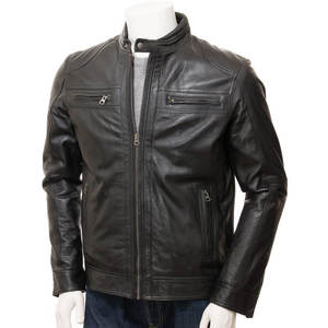 Blouson en cuir pour homme, style motard, chaud pour l'hiver, avec col montant et manches longues, tendance, vente en gros - Product Image 3
