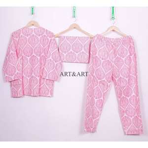 Conjunto de Pijama para Mujer, 100% Algodón Ecológico, Elegante y Modesto, con Cuello Floral, de Alta Calidad, Cómodo y Suave, Pantalones y Camisa con Patrón Sólido - Product Image 5