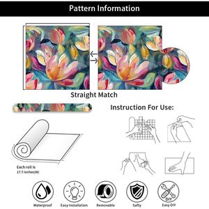 Carta da Parati Adesiva Floreale Vintage con Magnolia Verde Sfumata e Fiori Rosa/Rossi, Arte Astratta - Product Image 6