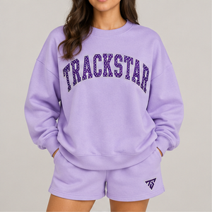 Women's Lavender Polka Letter Crew Neck 2-Piece <b>Shorts</b> <b>Set</b> Custom Casual Sportswear - Product Image 1