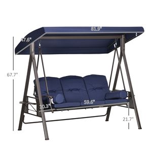 Dondolo da Esterno Blu Scuro a 3 Posti con Tettuccio Regolabile, Cuscini e Imbottiture per Giardino, Bordo Piscina e Patio - Product Image 3