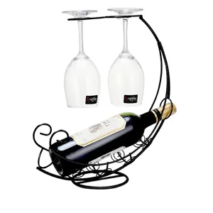 Support de comptoir en métal en forme de bateau pour bouteilles et verres à vin, présentoir à vin avec rangement suspendu pour verres à pied pour table à manger - Product Image 3