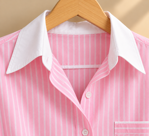 Women's Pink Striped <b>Long</b> Sleeve Button Down Shirt With <b>White</b> Collar And Cuffs Casual Loose Fit Spring Summer Blouse - Product Image 5