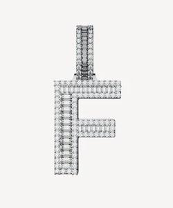 F Letter Pendant Charm Silver Plated Alloy Round Brilliant Cut Diamond Channel Setting Trendy Hiphop Style Unisex Gift - Product Image 1