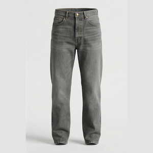 Jean en denim délavé coupe droite pour homme, taille haute, coupe régulière, en coton, style décontracté, pantalon d'automne - Product Image 1
