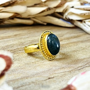 Unique Design Labradorite <b>Rings</b> Tribal Brass Jewelry Women 18k Gold Plated Vintage Beaded <b>Statement</b> Band <b>Ring</b> Wholesale/OEM/ODM - Product Image 2
