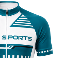 Jersey Bersepeda Lengan Pendek Warna Teal Putih, Ritsleting Penuh, Bernapas, Cepat Kering, Ringan, Pakaian Olahraga Balap Jalan Raya