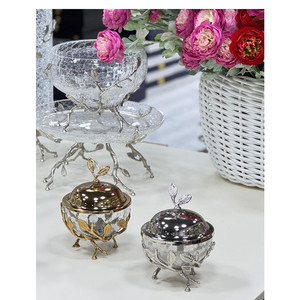 Metal Chocolate Bowl With Lid Perfect For Family Dining Room <b>Table</b> Candy Dry Fruit Display And Gifting - Product Image 1