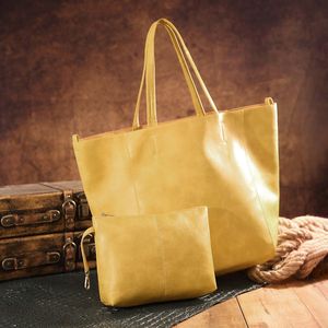 Solid Color Retro Tote <b>Bag</b> Soft Leather <b>Bag</b> with Pouch Large Capacity Shoulder <b>Bag</b> - Product Image 6