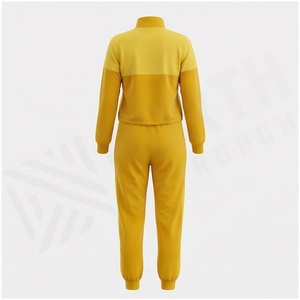 <b>Women</b> Yellow Tracksuit Set Full <b>Zip</b> Jacket With Logo Side Pockets Jogger Pants Casual Autumn Wear 100% Polyester Midweight - Product Image 4