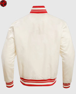 Veste universitaire en satin brodée des San Francisco 49ers pour homme, noire avec patchs rouges, boutonnée, style décontracté, tenue d'équipe - Product Image 4