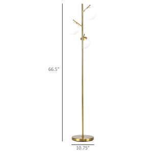 Lampada da Terra Moderna a LED Dorata con 3 Luci per Soggiorno, 27,3x27,3x168,5 cm, Paralumi Bianchi e Rosa a Globo, Design a Albero - Product Image 3