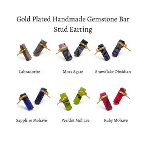 Pendientes de Barra Rectangular de Labradorita Natural con Acabado Chapado en Oro, Hechos a Mano, Modernos, Minimalistas, Geométricos, Joyería de Boda - Product Image 6
