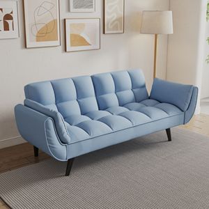 57\" Blue Sofa Bed with Soft Two Armrests and Comfortable Throw <b>Pillow</b> for <b>Small</b> Apartment Bedrooms - Product Image 1