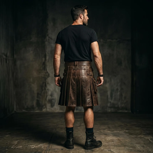 Men's Brown Leather Kilt With Belt And Pockets Sexy <b>Costume</b> For Renaissance Or <b>Gladiator</b> Look - Product Image 6