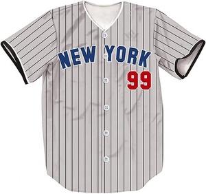 Camiseta de Béisbol de Nueva York para Hombre, Manga Corta, a Rayas, de Poliéster, Absorbente de Humedad, con Botones al Frente, Corte Regular, Uniforme de Equipo - Product Image 1