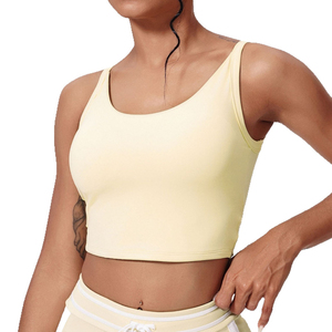 Débardeur tricoté jaune pour femme avec dos ajouré et col rond, gilet sans manches sportif pour le yoga et l'entraînement physique - Product Image 5