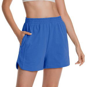 Shorts en molleton de coton doux pour femmes, taille haute, avec cordon de serrage, décontractés, pour le sport, la gym, l'entraînement ou la détente, logo personnalisé, couleur unie - Product Image 6