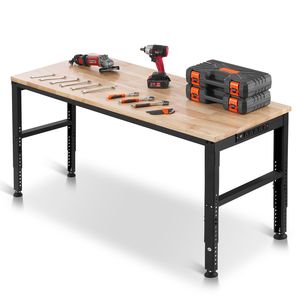Banco da Lavoro Regolabile in Acciaio Resistente, Capacità 907 Kg, 155 x 51 cm, Regolazione Altezza 69-91 cm per Lavori in Garage - Product Image 1