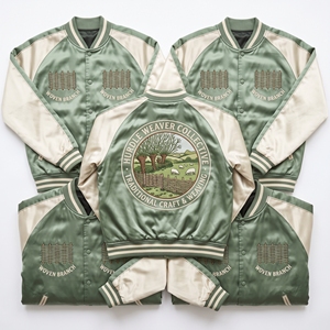 Fabricant de vêtements personnalisés, veste souvenir en satin, bleu marine, or, broderie lumineuse, veste bomber de baseball - Product Image 6