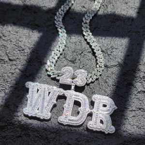 Number Bail Baguette Moissanite Custom <b>Name</b> Pendant Iced Out <b>Letter</b> Pendant Cuban Link Chain Hip Hop Style Jewelry Manufacturer - Product Image 1